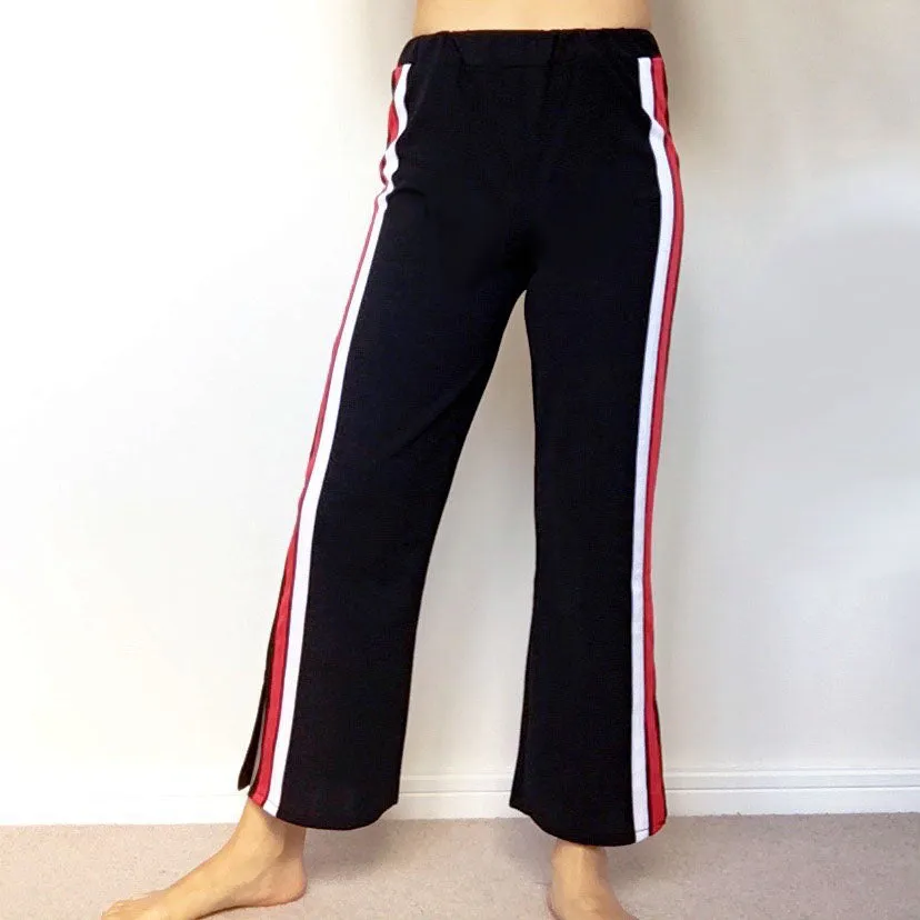 RED WHITE STRIPE BLACK SPORTY TROUSERS