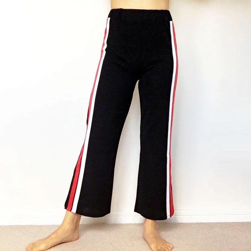 RED WHITE STRIPE BLACK SPORTY TROUSERS