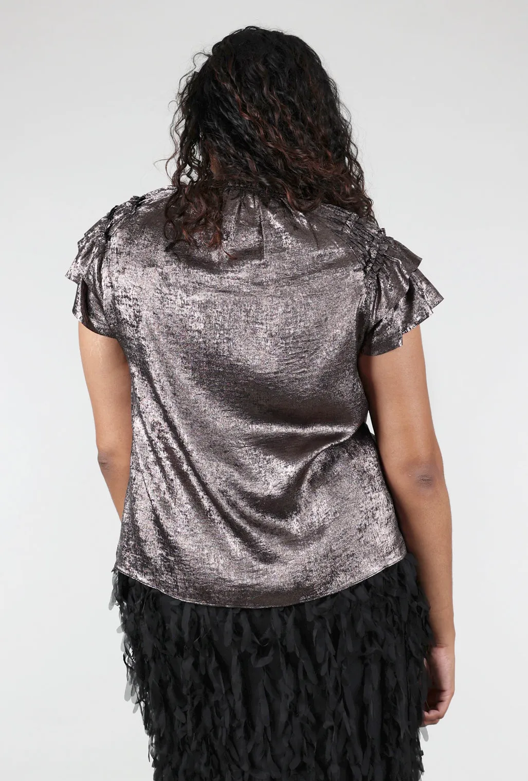 Shimmer Ruffle S/L Top, Espresso