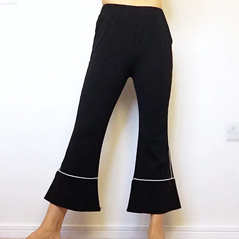 STRIPES BLACK STRETCHY FLARE LEG TROUSER