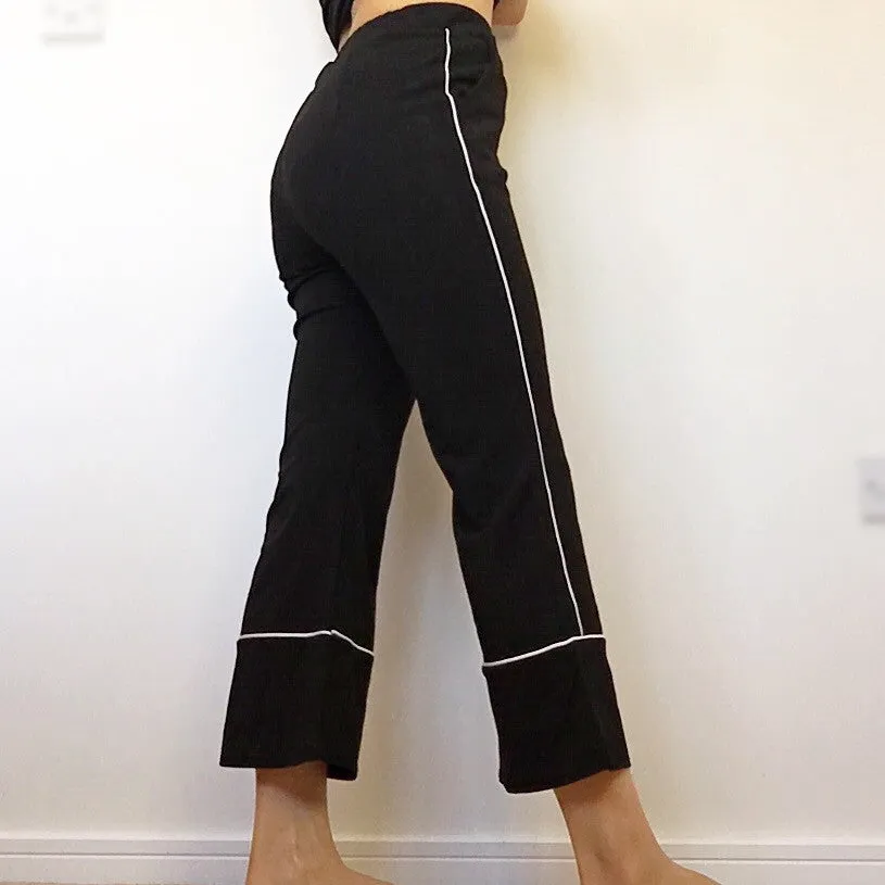 STRIPES BLACK STRETCHY FLARE LEG TROUSER