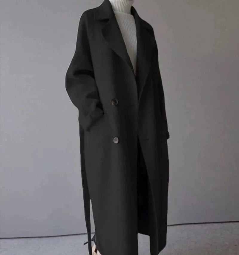 Timeless Long Wool Coat – Elegant Double-Breasted