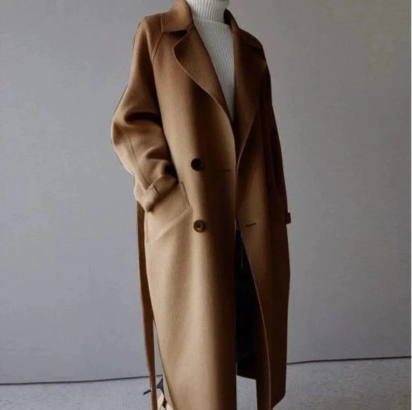 Timeless Long Wool Coat – Elegant Double-Breasted