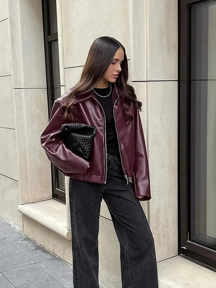 Vintage Leather Zip-Up Jacket