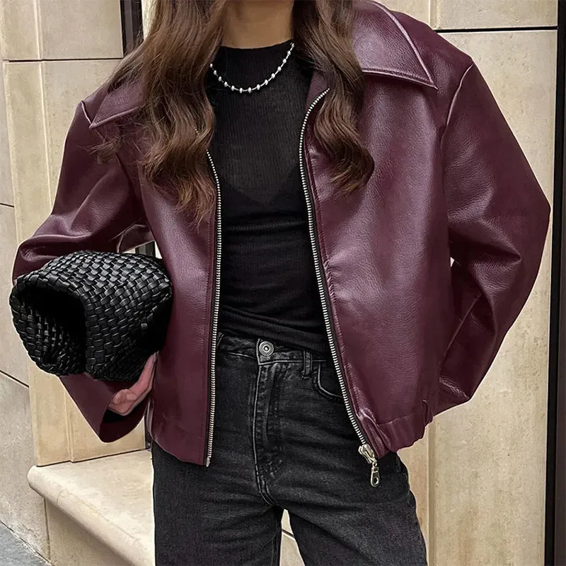 Vintage Leather Zip-Up Jacket