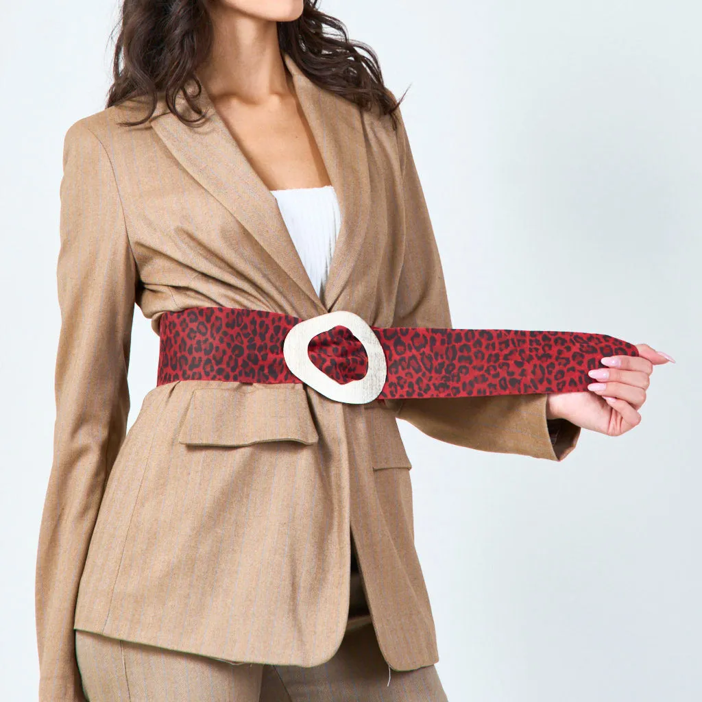 Wide leopard print belt with statement buckle wholesale