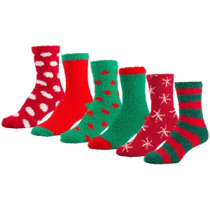 Women's Fuzzy Plush Holiday Slipper Socks, Assorted Fuzzy Christmas, Size 9-11