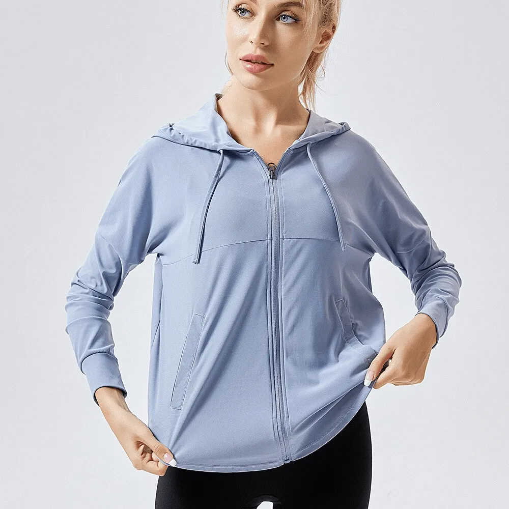 Women's Lightweight Loose Sports Jacket with Hood / Zipper Jacket - SF1142