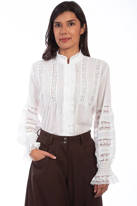 Women's Old West Top Collection: Rangewear Crochet Trim Poet Blouse