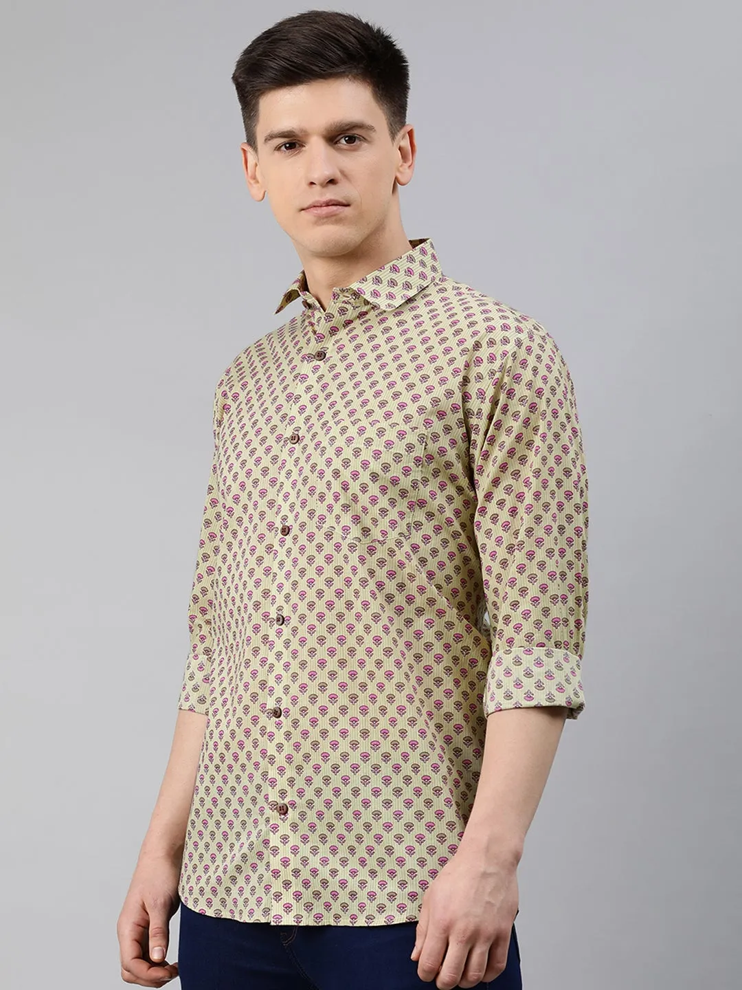 Yellow Cotton Full Sleeves Shirts For Men-Mmf0229